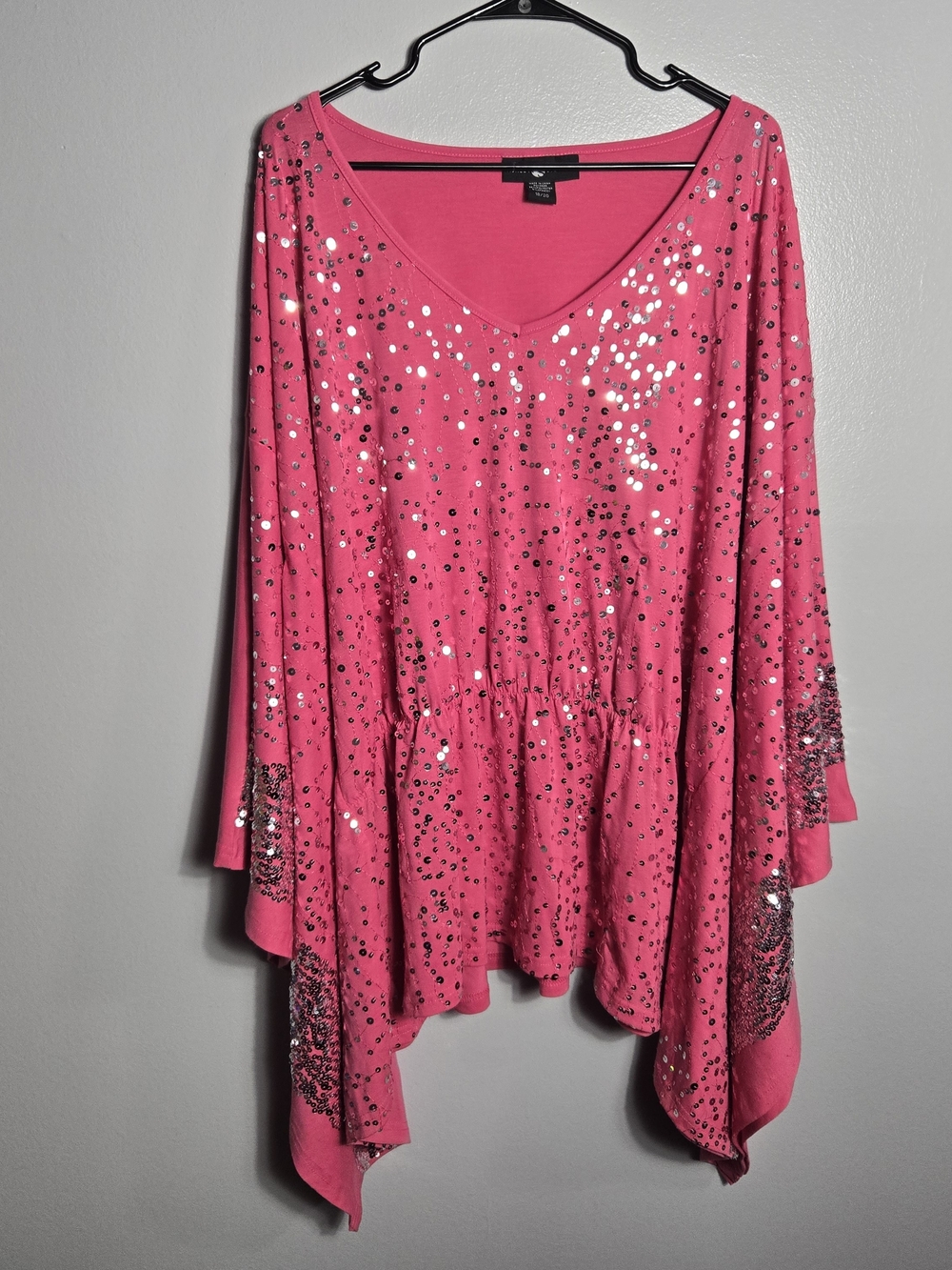Ashley Stewart Pink Silver Sequin Poncho Sleeve V-Neck Kaftan Top Size 18/20